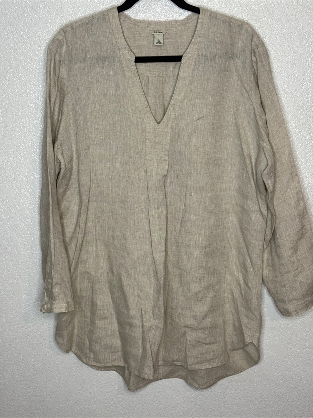 L.L. Bean Oatmeal Linen Pop Over Tunic Top Size XL Classic Lagenlook